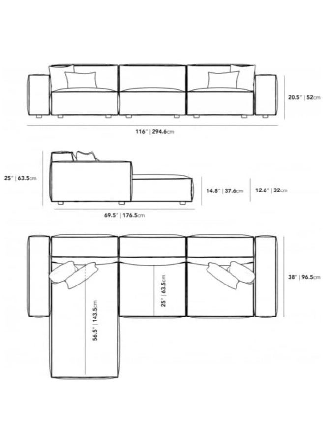 Al Zakharef Furniture L-Shaped Luxury Sofa For Living Room Solid Wood Corner Modern Design Couch, Velvet Upholstered Color (Right, Beige) - Image 4